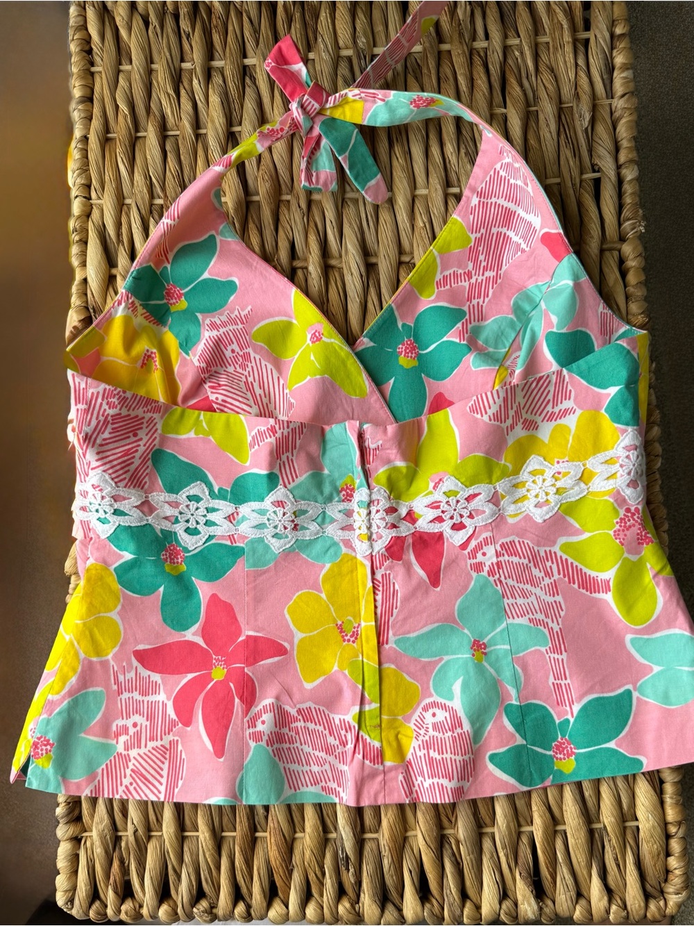 Lilly Pulitzer Women’s Size 12 Halter Top Pink, Yellow & Teal - Picture 3 of 3